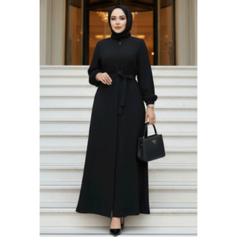 Kemerli Siyah Tesettür Ferace 26391S