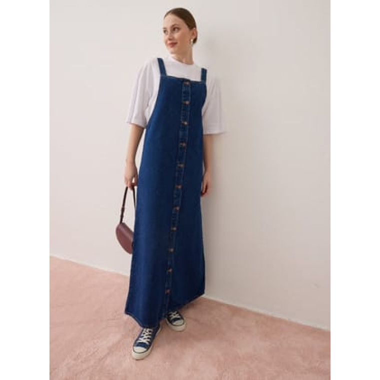 Pamuklu Denim Jile Elbise - Mavi - Benin Pamuklu Denim Jile Elbise - Mavi - Benin