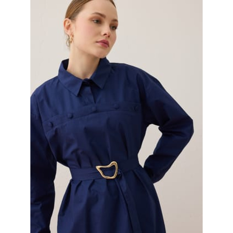 Poplin Kumaşlı Düğme Detaylı Tesettür Elbise - Lacivert - Benin Exclusive Poplin Kumaşlı Düğme Detaylı Tesettür Elbise - Lacivert - Benin Exclusive