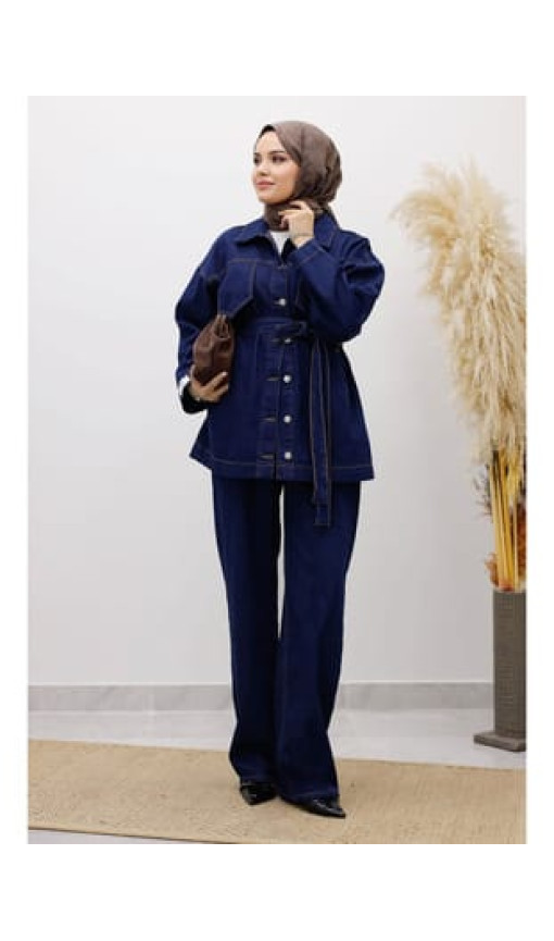 Kemerli Denim Takım TSD250231 Koyu Mavi