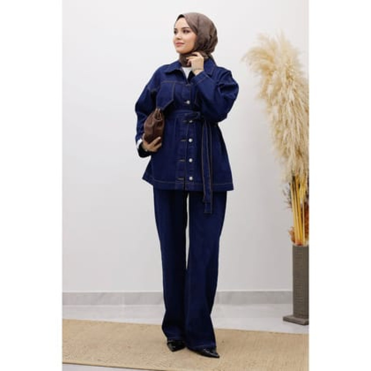 Kemerli Denim Takım TSD250231 Koyu Mavi Kemerli Denim Takım TSD250231 Koyu Mavi