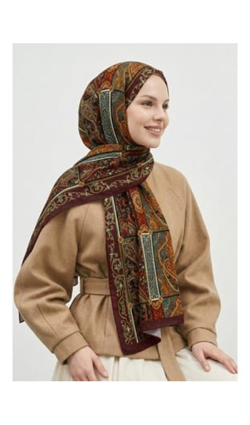 Floral Etnik Desenli Kiremit Soft Pamuk Şal Floral Etnik Desenli Kiremit Soft Pamuk Şal