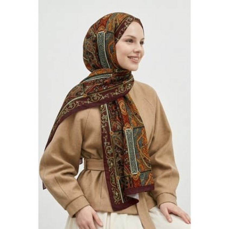Floral Etnik Desenli Kiremit Soft Pamuk Şal Floral Etnik Desenli Kiremit Soft Pamuk Şal