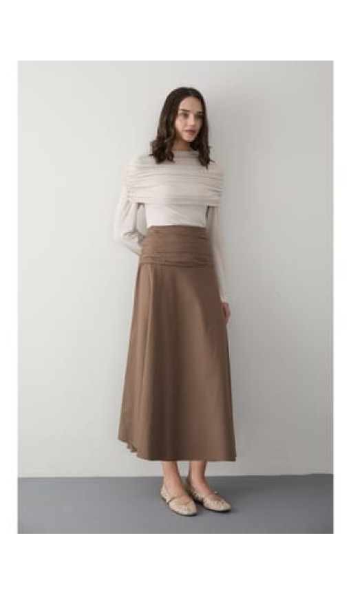 Poplin Etek 32-2816 KAHVERENGİ