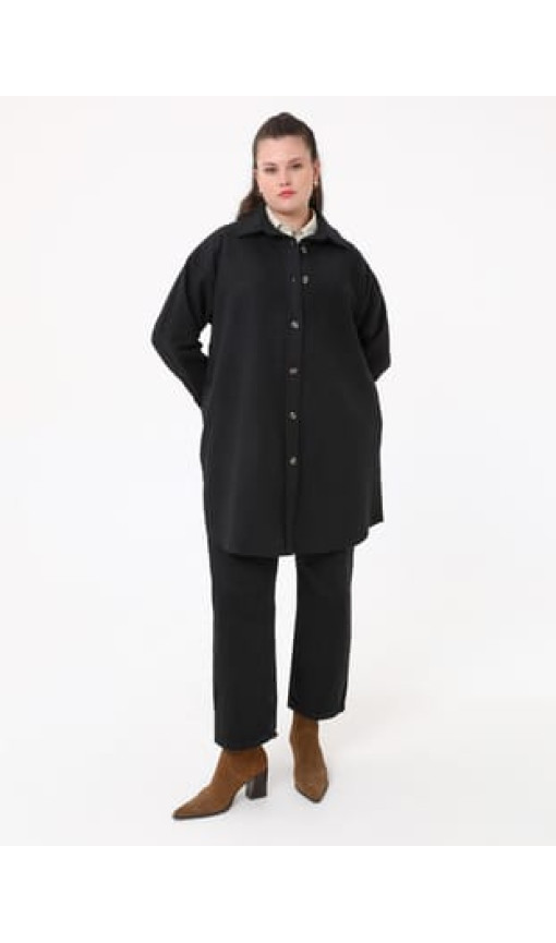 Büyük Beden Oversize Kaşe Ceket - Siyah - Alia
