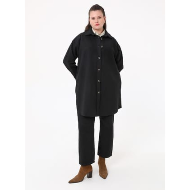 Büyük Beden Oversize Kaşe Ceket - Siyah - Alia Büyük Beden Oversize Kaşe Ceket - Siyah - Alia