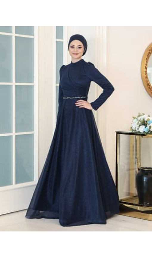 Tesettür Abiye Elbise - Lacivert - Azra Design