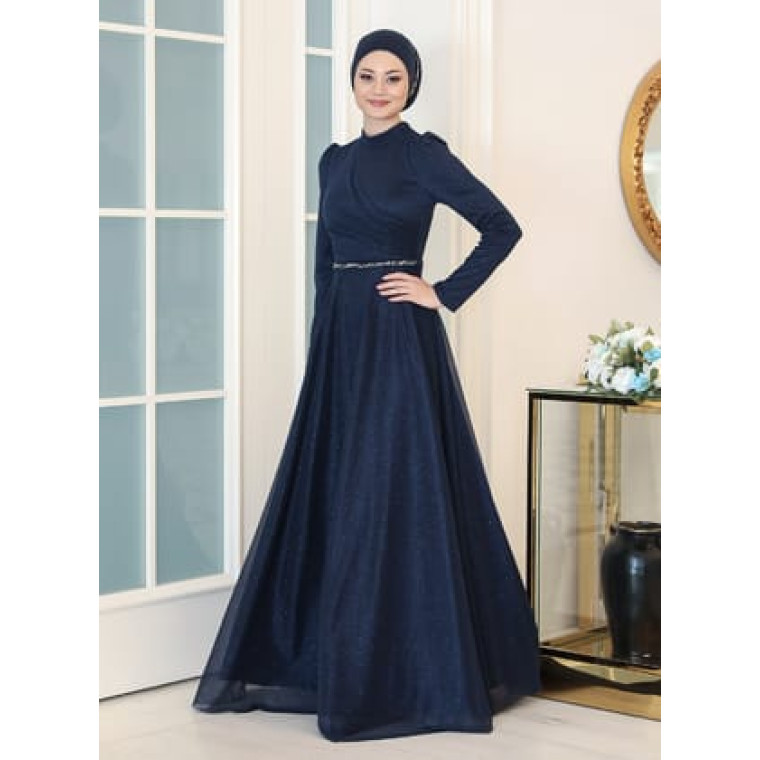Tesettür Abiye Elbise - Lacivert - Azra Design