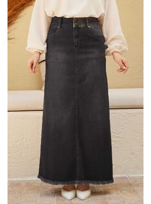 2252-Denim Püsküllü Etek Füme